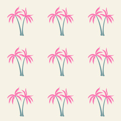 Fototapeta na wymiar Coconut palm tree pattern textile material tropical forest background. Bohemian vector fabric repeating pattern. Minimalist tropical plants, coconut trees, beach palms textile background design.