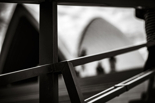 Handrail with building in the background, Sydney, NSW, Australia