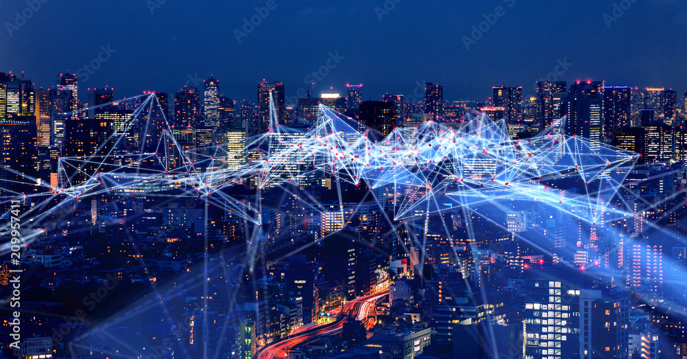 Poster wireless communication network concept. iot(internet of things). ict(information communication techn
