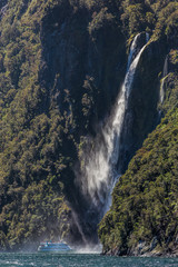 Waterfall at Milford Sound, Fiordland, New Zealand