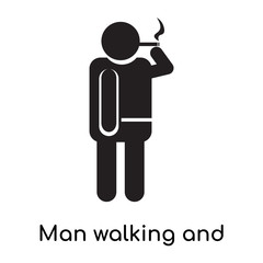 Man walking and smoking icon vector sign and symbol isolated on white background, Man walking and smoking logo concept