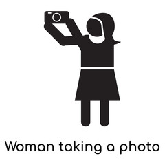 Woman taking a photo icon vector sign and symbol isolated on white background, Woman taking a photo logo concept