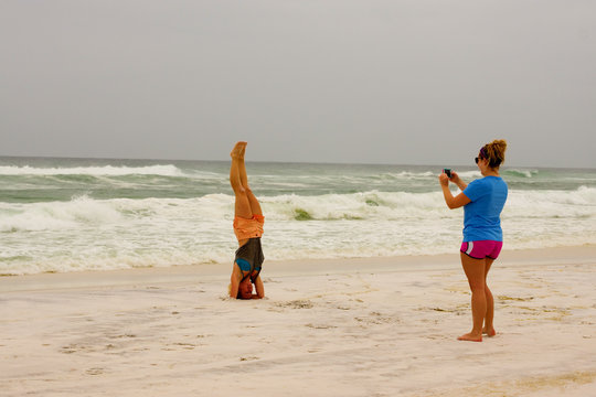 Headstand Picture on Beach