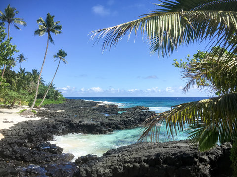Beautiful tropical Samoan beach landscape at Lefaga, Matautu, Upolu Island, Samoa, South Pacific