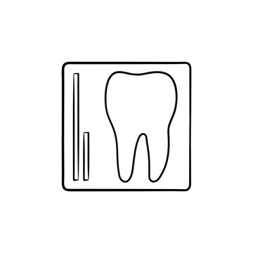 Tooth x-ray hand drawn outline doodle icon. Dentistry, stomatology and dentist clinic concept. Vector sketch illustration for print, web, mobile and infographics on white background.
