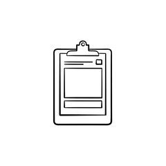 Medical record and health tests hand drawn outline doodle icon. Prescription report clipboard file as medical document and hospital documentary concept vector sketch illustration on white background.