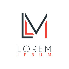 The logo between the letter L and letter M or LM with a certain distance and connected by orange and gray color