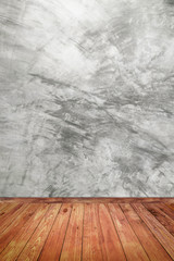 Room interior vintage with polished plaster wall and wood floor