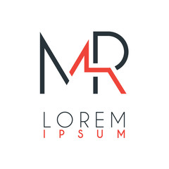 The logo between the letter M and letter R or MR with a certain distance and connected by orange and gray color