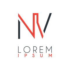 The logo between the letter N and letter V or NV with a certain distance and connected by orange and gray color