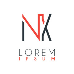 The logo between the letter N and letter X or NX with a certain distance and connected by orange and gray color
