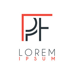 The logo between the letter P and letter F or PF with a certain distance and connected by orange and gray color