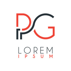 The logo between the letter P and letter G or PG with a certain distance and connected by orange and gray color