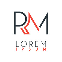 The logo between the letter R and letter M or RM with a certain distance and connected by orange and gray color