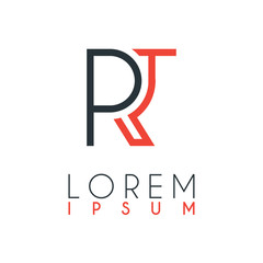 The logo between the letter R and letter T or RT with a certain distance and connected by orange and gray color