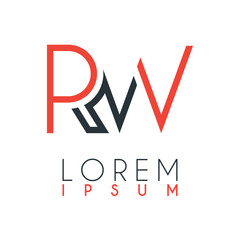The logo between the letter R and letter W or RW with a certain distance and connected by orange and gray color
