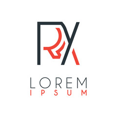 The logo between the letter R and letter X or RX with a certain distance and connected by orange and gray color