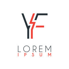 The logo between the letter Y and letter F or YF with a certain distance and connected by orange and gray color