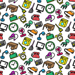 Colorful pattern background of variety household icon on white background