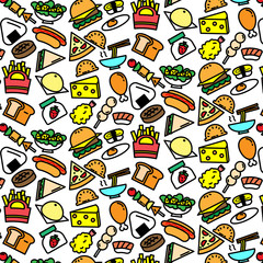 Colorful pattern background of variety food icon on white background
