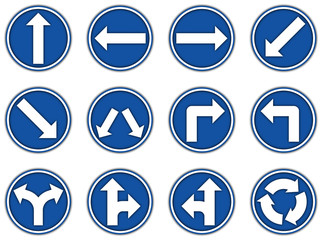 Collection group of blue regulatory signs icon for paper cut style on white background