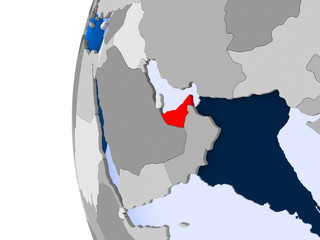 Map of United Arab Emirates on political globe