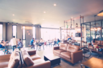 Abstract blur image of The restaurant is decorated in vintage style with bokeh for background usage.