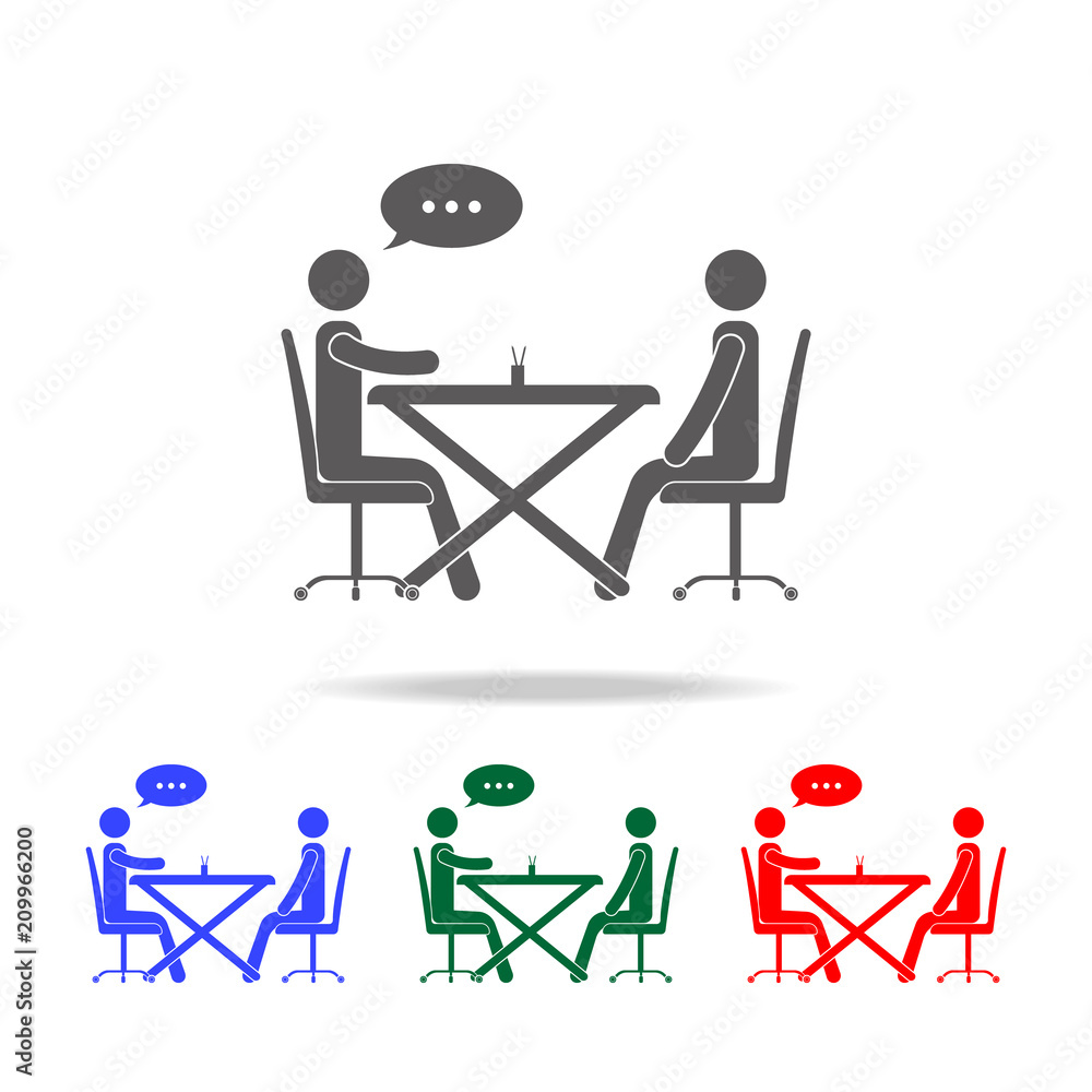 Poster business communication at the table icon. elements of conversation in multi colored icons. premium q