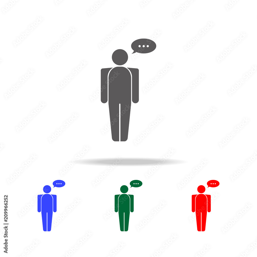 Poster a man with a communication bubble icon. elements of conversation in multi colored icons. premium qua