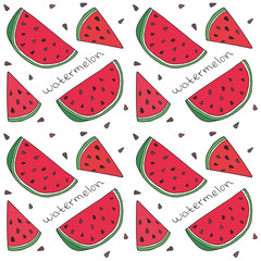 Pattern of sweet juicy watermelon seamless pattern. Summer exotic food. Beautiful hand drawn illustration