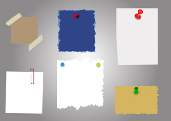 vector design of empty paper notes with push pin and paperclip