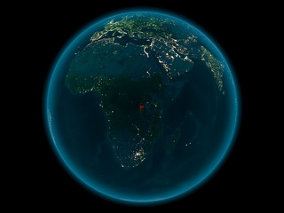 Rwanda on planet Earth in space at night