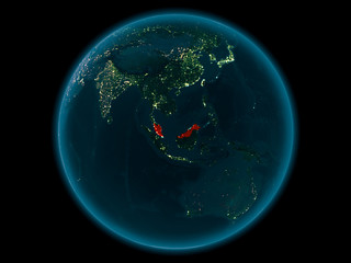 Malaysia on planet Earth in space at night