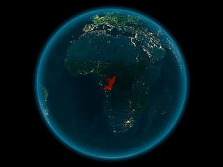 Congo on planet Earth in space at night