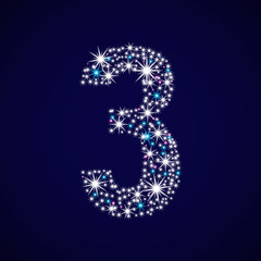 Number three. Vector illustration. The age of 3 years. Shining star