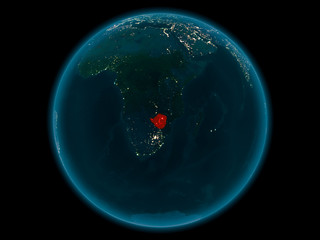 Zimbabwe on planet Earth in space at night