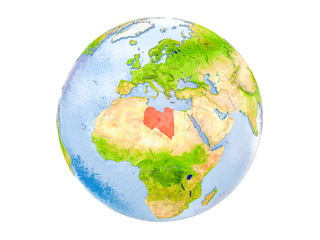 Libya on globe isolated