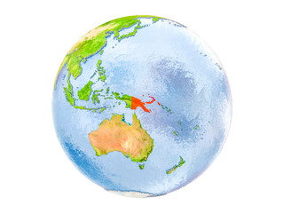 Papua New Guinea on globe isolated