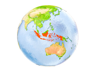 Indonesia on globe isolated