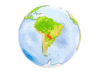 Paraguay on globe isolated