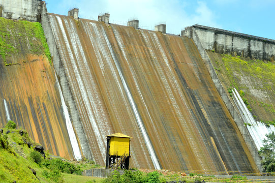 Scene of Mutha dam waterfall near Lavasa, Maharashtra, India.