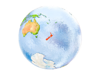 New Zealand on globe isolated