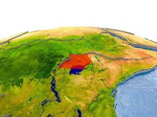 Uganda on model of Earth