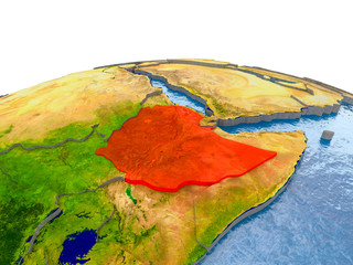 Ethiopia on model of Earth