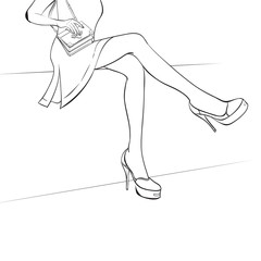 Legs of a woman in a jeans and stiletto shes. Sketch fashion illustration