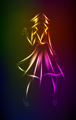 Fototapeta premium Hand-drawn fashion model from a neon. A light girl's. Fashion illustration.