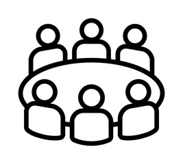 Team business meeting with teamwork and collaboration line art vector icon for apps and websites