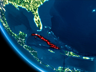 Orbit view of Cuba at night