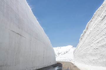 Tateyama Kurobe Alpine Route, snow mountains wall in Toyama Prefecture, Japan.