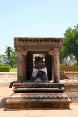 Nandi bull and the entrance, Airavatesvara Temple, Darasuram, Tamil Nadu. View from West.